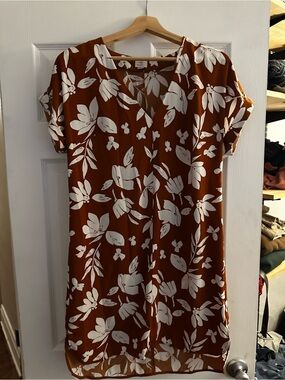 a new day Rust Brown Floral V-Neck Midi Dress